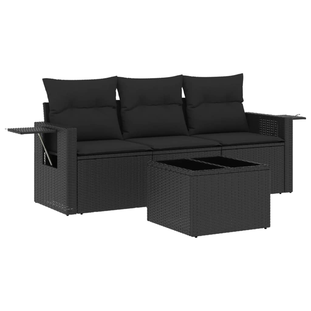 4-delige Loungeset met kussens poly rattan zwart is nu te koop bij PeponiXL, paradijselijk wonen!