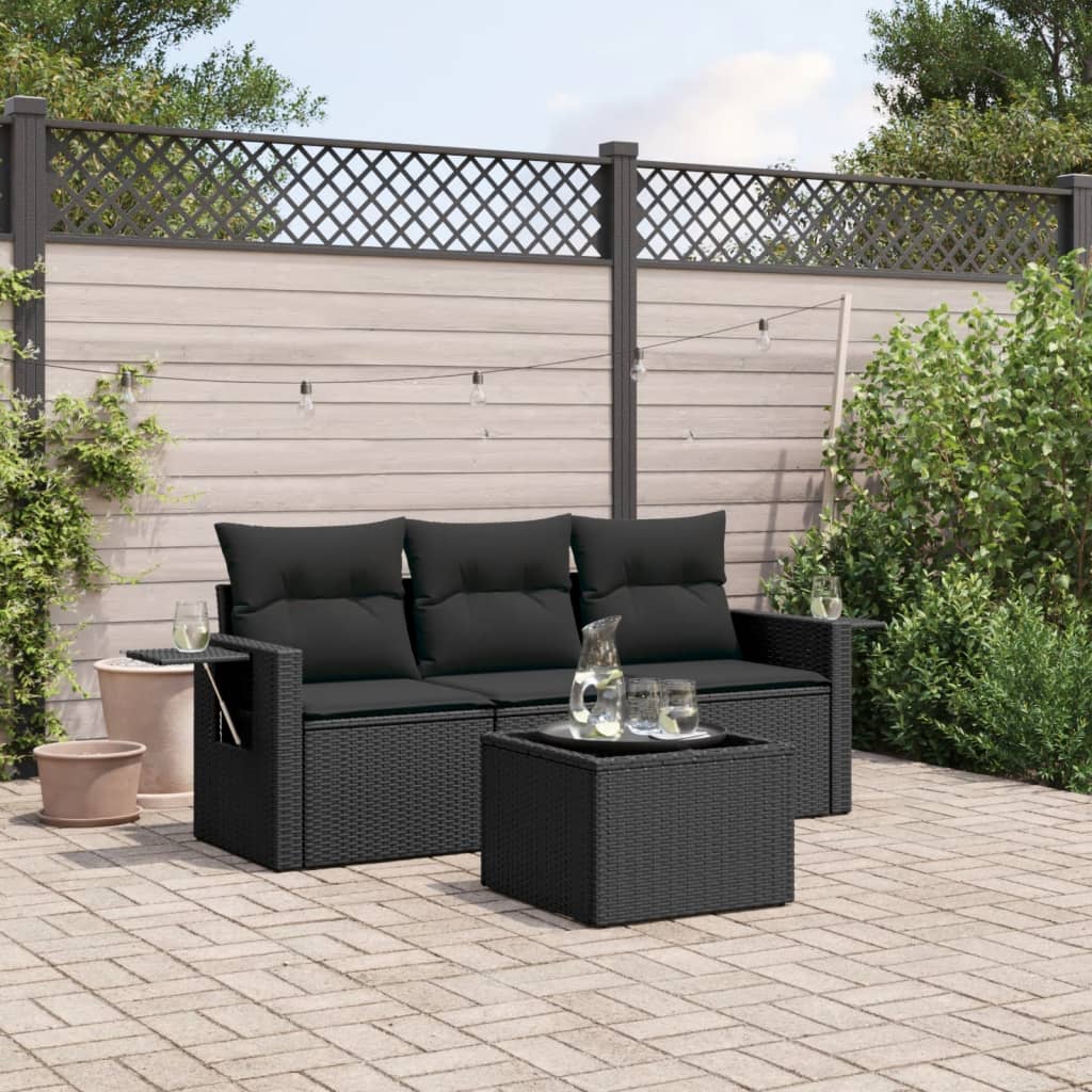 4-delige Loungeset met kussens poly rattan zwart is nu te koop bij PeponiXL, paradijselijk wonen!