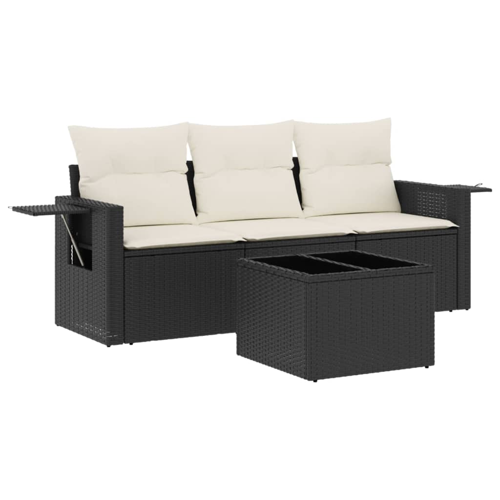 4-delige Loungeset met kussens poly rattan zwart is nu te koop bij PeponiXL, paradijselijk wonen!
