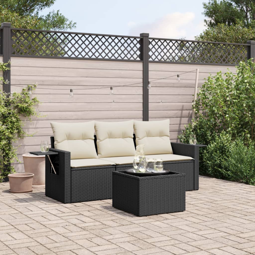 4-delige Loungeset met kussens poly rattan zwart is nu te koop bij PeponiXL, paradijselijk wonen!