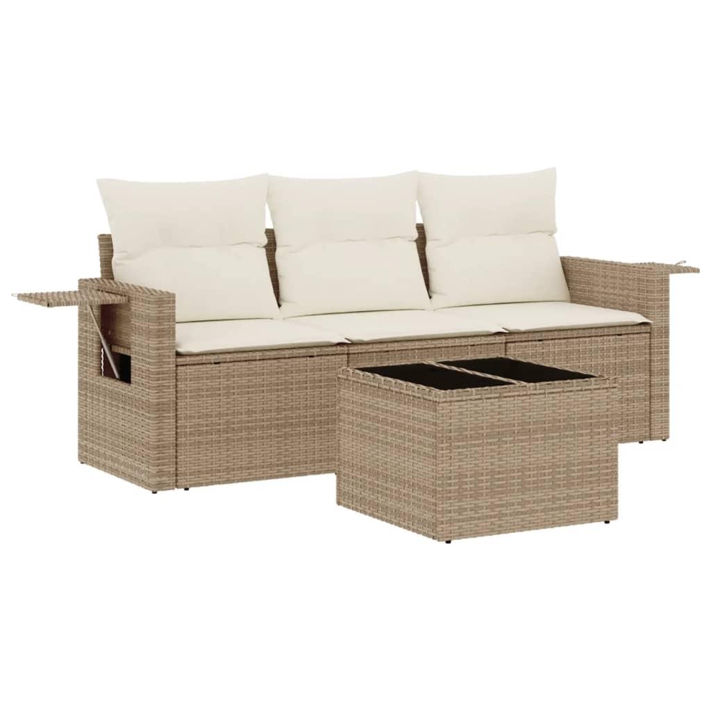 4-delige Loungeset met kussens poly rattan beige is nu te koop bij PeponiXL, paradijselijk wonen!