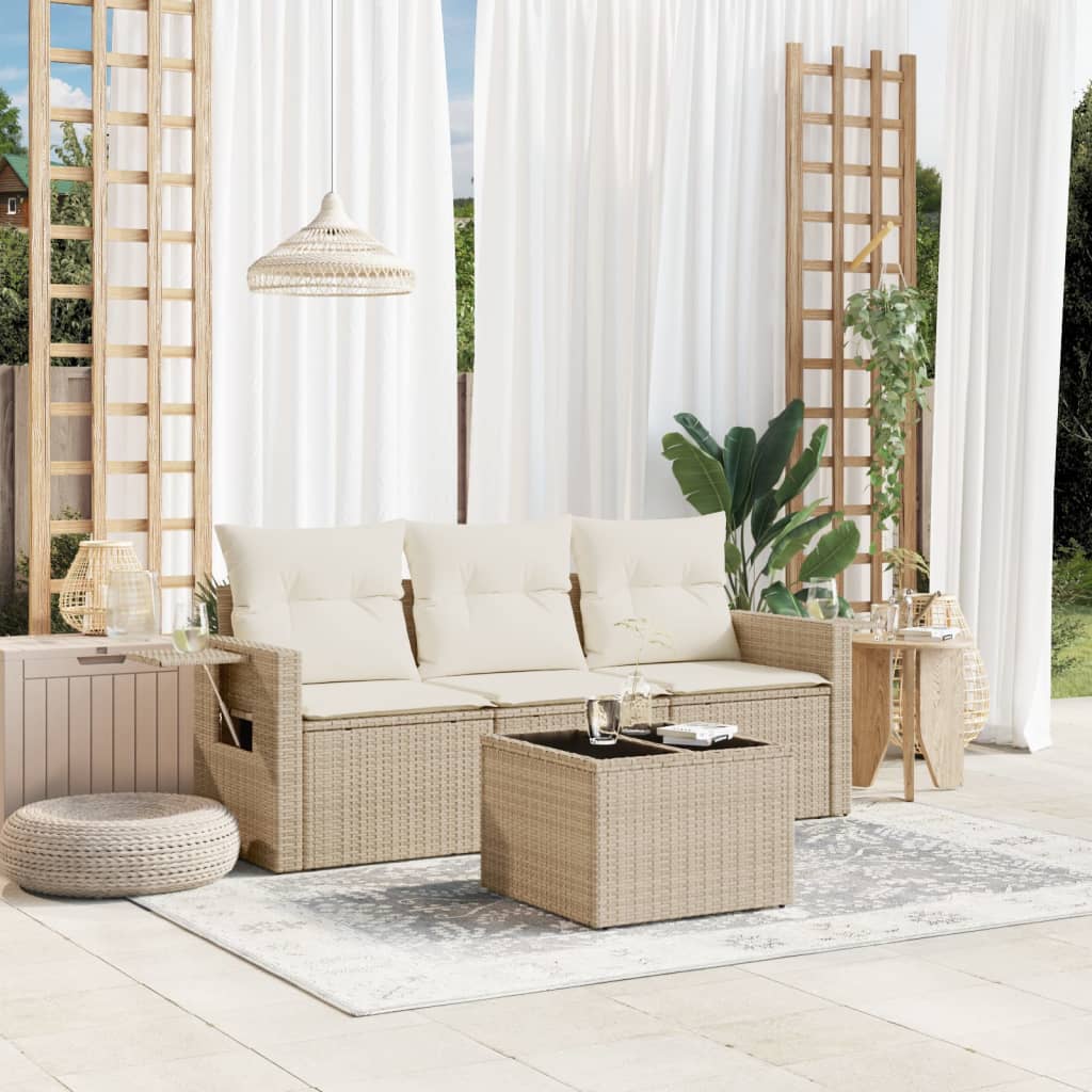 4-delige Loungeset met kussens poly rattan beige is nu te koop bij PeponiXL, paradijselijk wonen!
