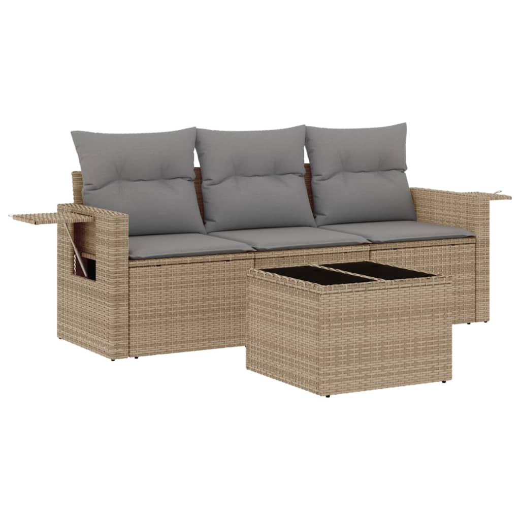 4-delige Loungeset met kussens poly rattan beige is nu te koop bij PeponiXL, paradijselijk wonen!