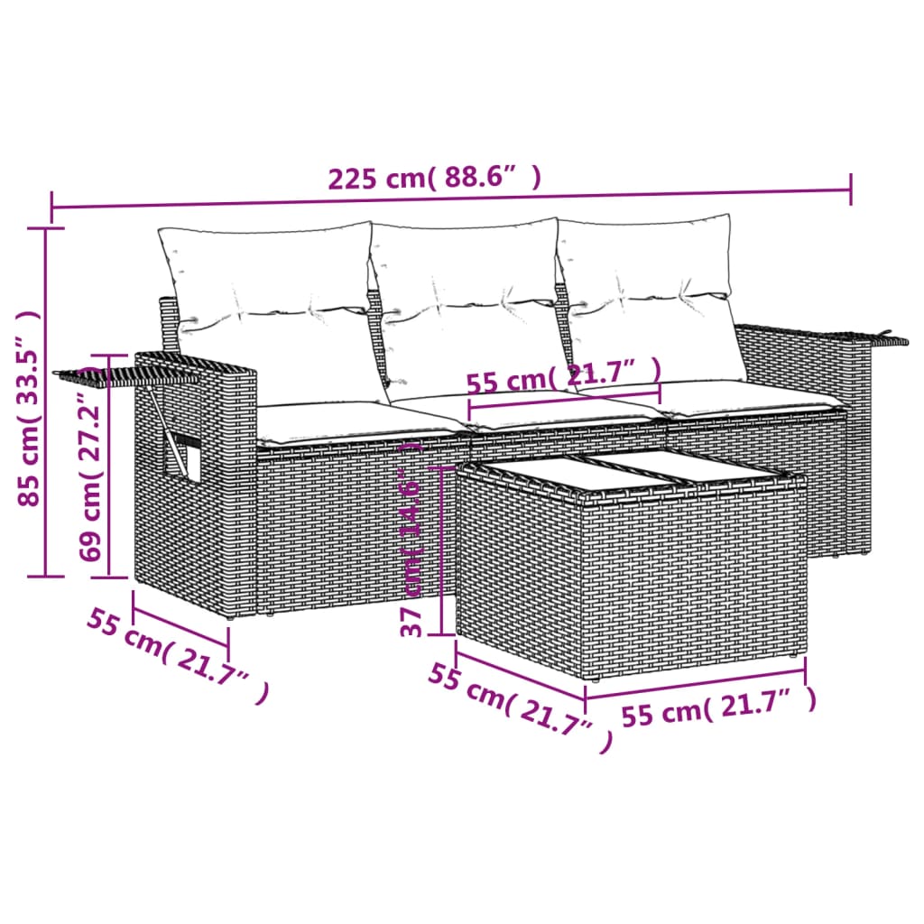 4-delige Loungeset met kussens poly rattan beige is nu te koop bij PeponiXL, paradijselijk wonen!