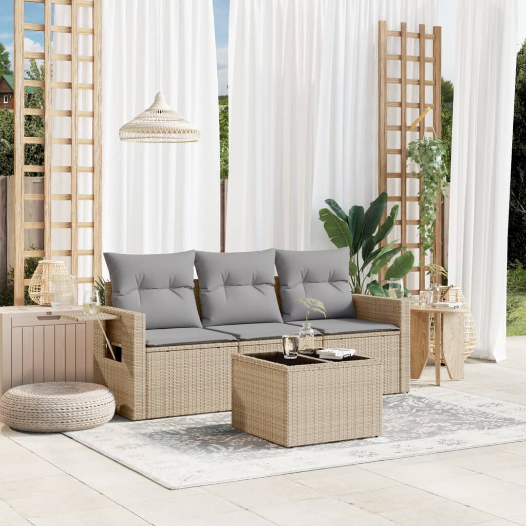 4-delige Loungeset met kussens poly rattan beige is nu te koop bij PeponiXL, paradijselijk wonen!