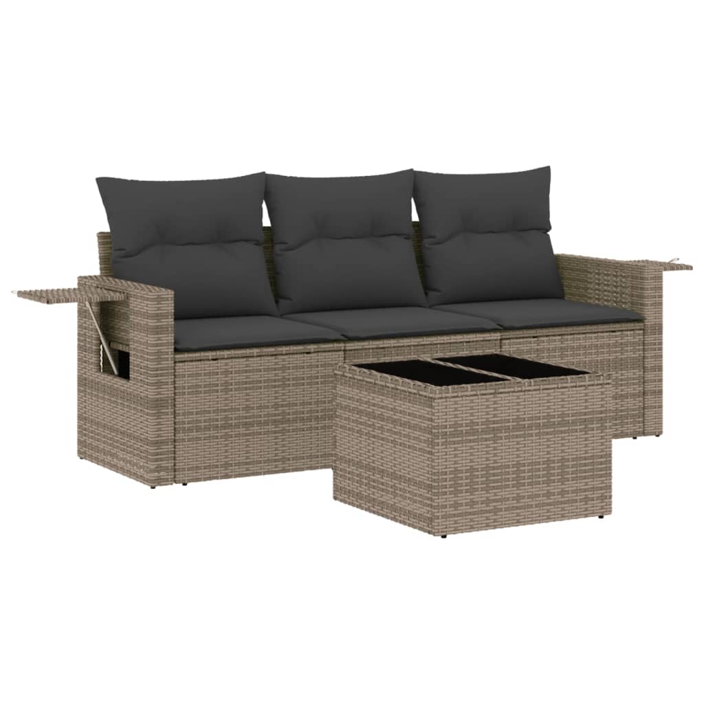 4-delige Loungeset met kussens poly rattan grijs is nu te koop bij PeponiXL, paradijselijk wonen!