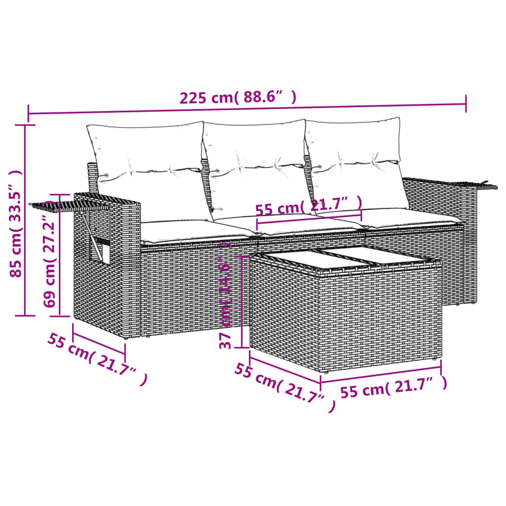 4-delige Loungeset met kussens poly rattan grijs is nu te koop bij PeponiXL, paradijselijk wonen!