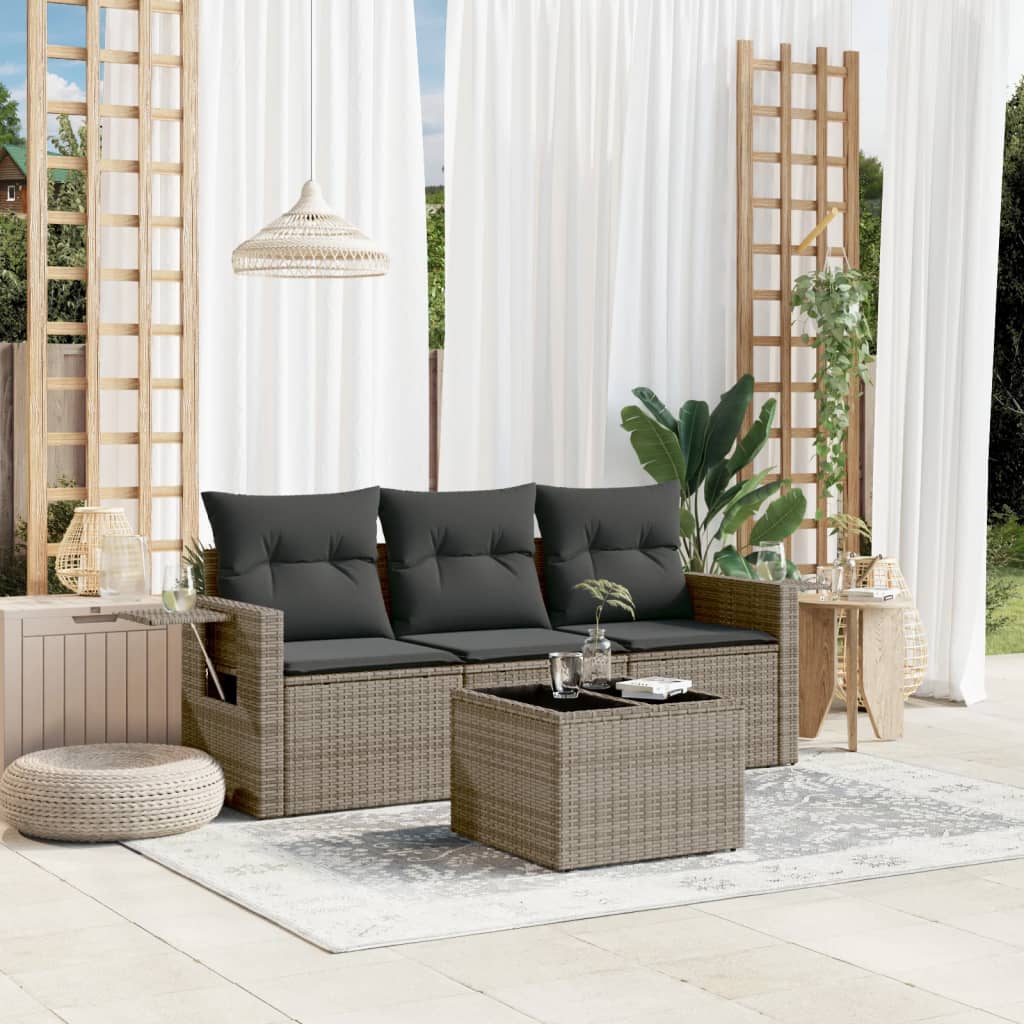 4-delige Loungeset met kussens poly rattan grijs is nu te koop bij PeponiXL, paradijselijk wonen!