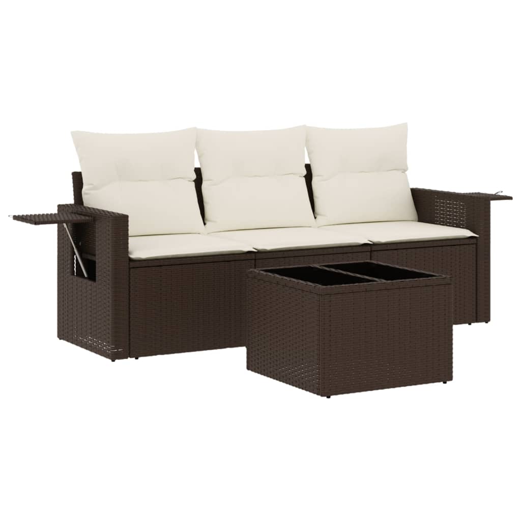 4-delige Loungeset met kussens poly rattan bruin is nu te koop bij PeponiXL, paradijselijk wonen!