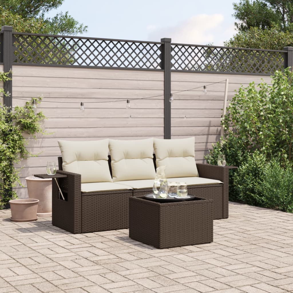 4-delige Loungeset met kussens poly rattan bruin is nu te koop bij PeponiXL, paradijselijk wonen!