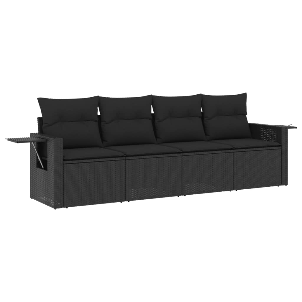 4-delige Loungeset met kussens poly rattan zwart is nu te koop bij PeponiXL, paradijselijk wonen!