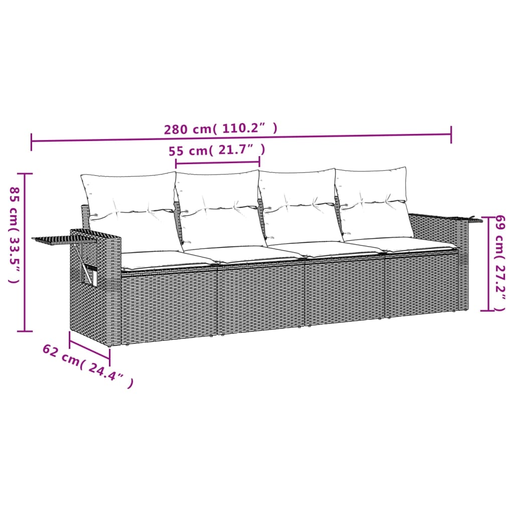 4-delige Loungeset met kussens poly rattan zwart is nu te koop bij PeponiXL, paradijselijk wonen!