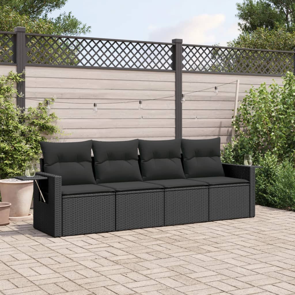 4-delige Loungeset met kussens poly rattan zwart is nu te koop bij PeponiXL, paradijselijk wonen!