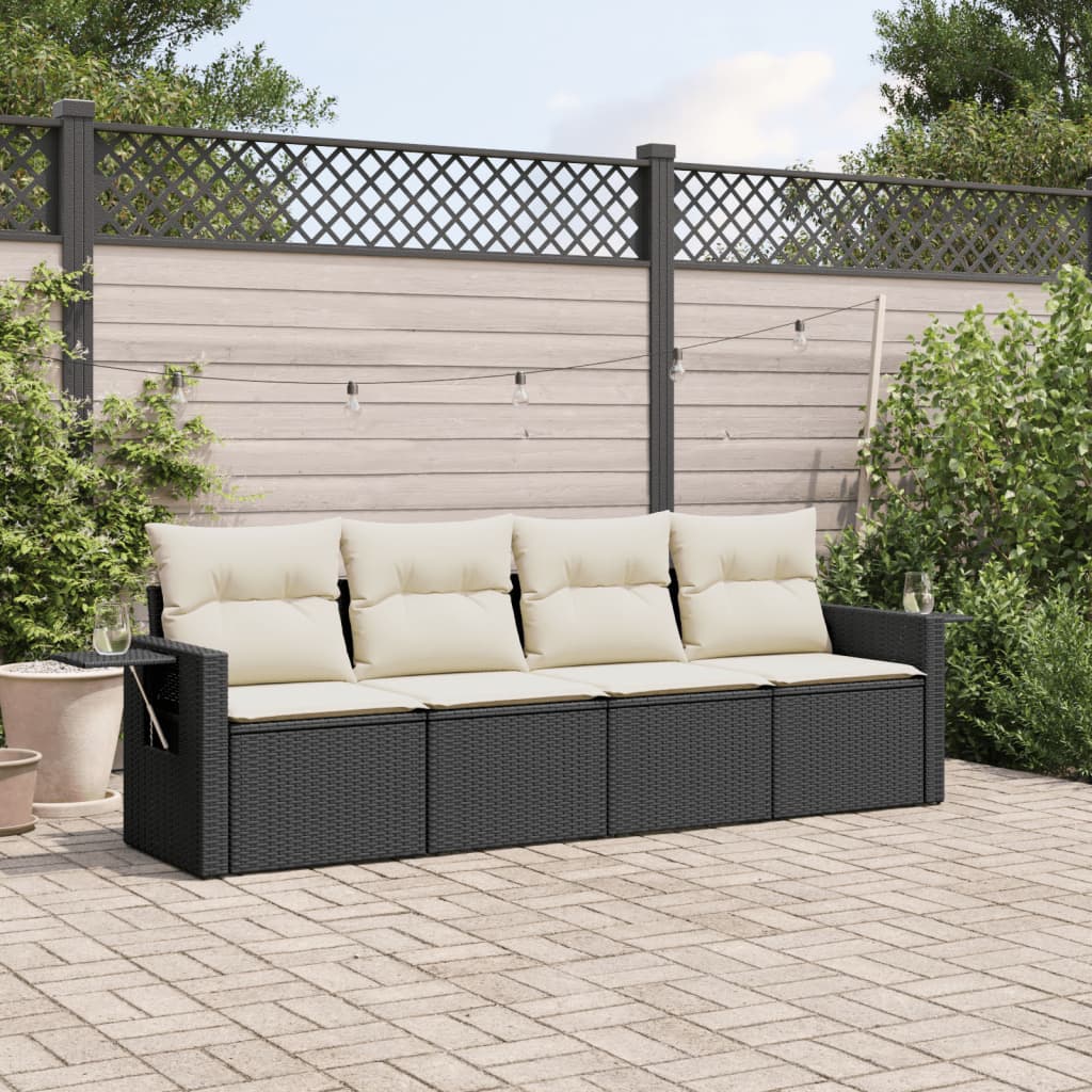 4-delige Loungeset met kussens poly rattan zwart is nu te koop bij PeponiXL, paradijselijk wonen!