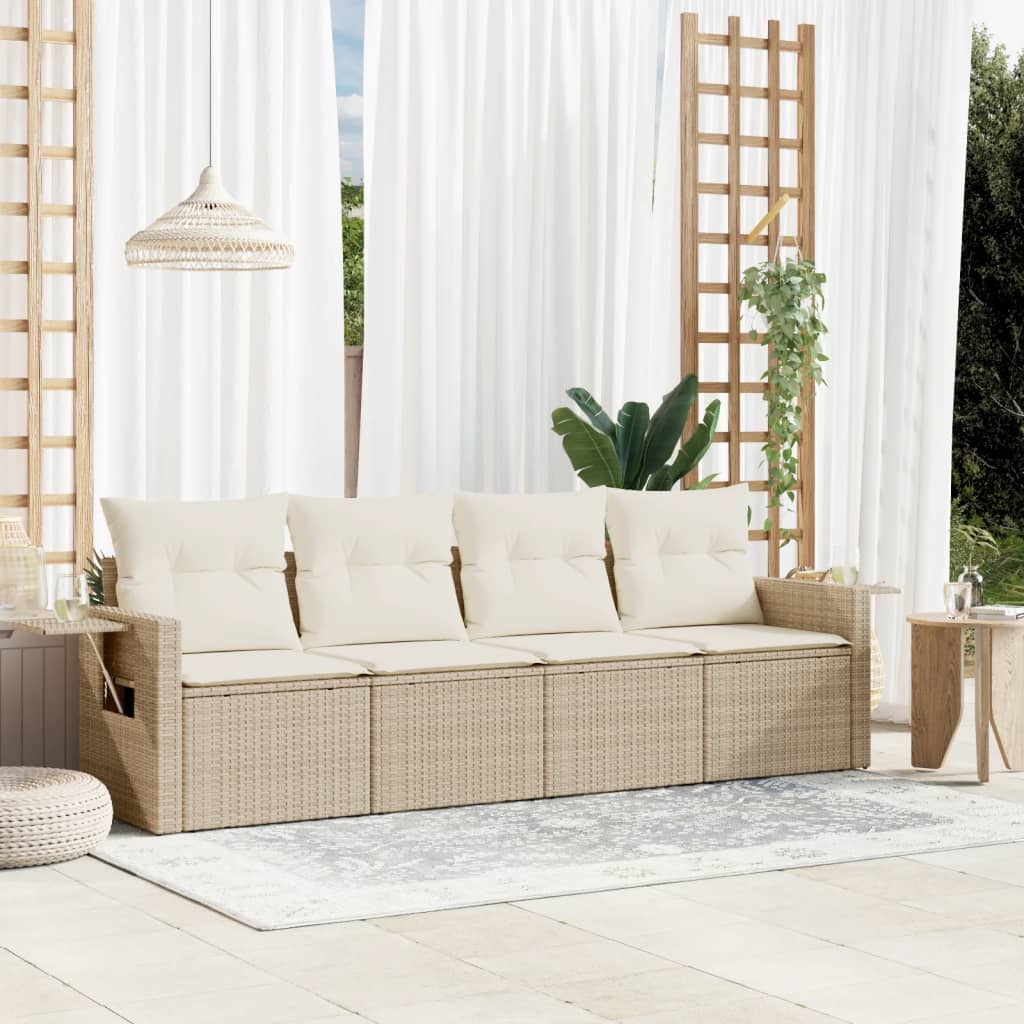 4-delige Loungeset met kussens poly rattan beige is nu te koop bij PeponiXL, paradijselijk wonen!