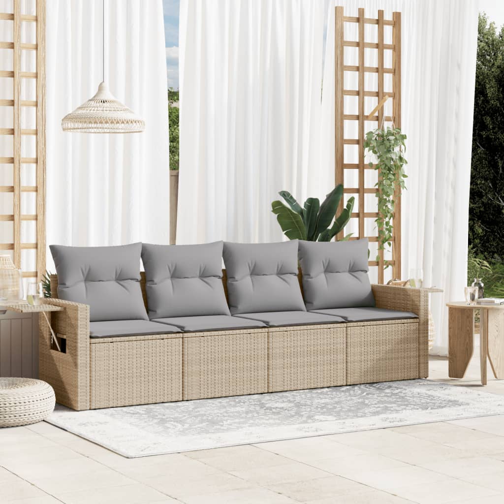 4-delige Loungeset met kussens poly rattan beige is nu te koop bij PeponiXL, paradijselijk wonen!