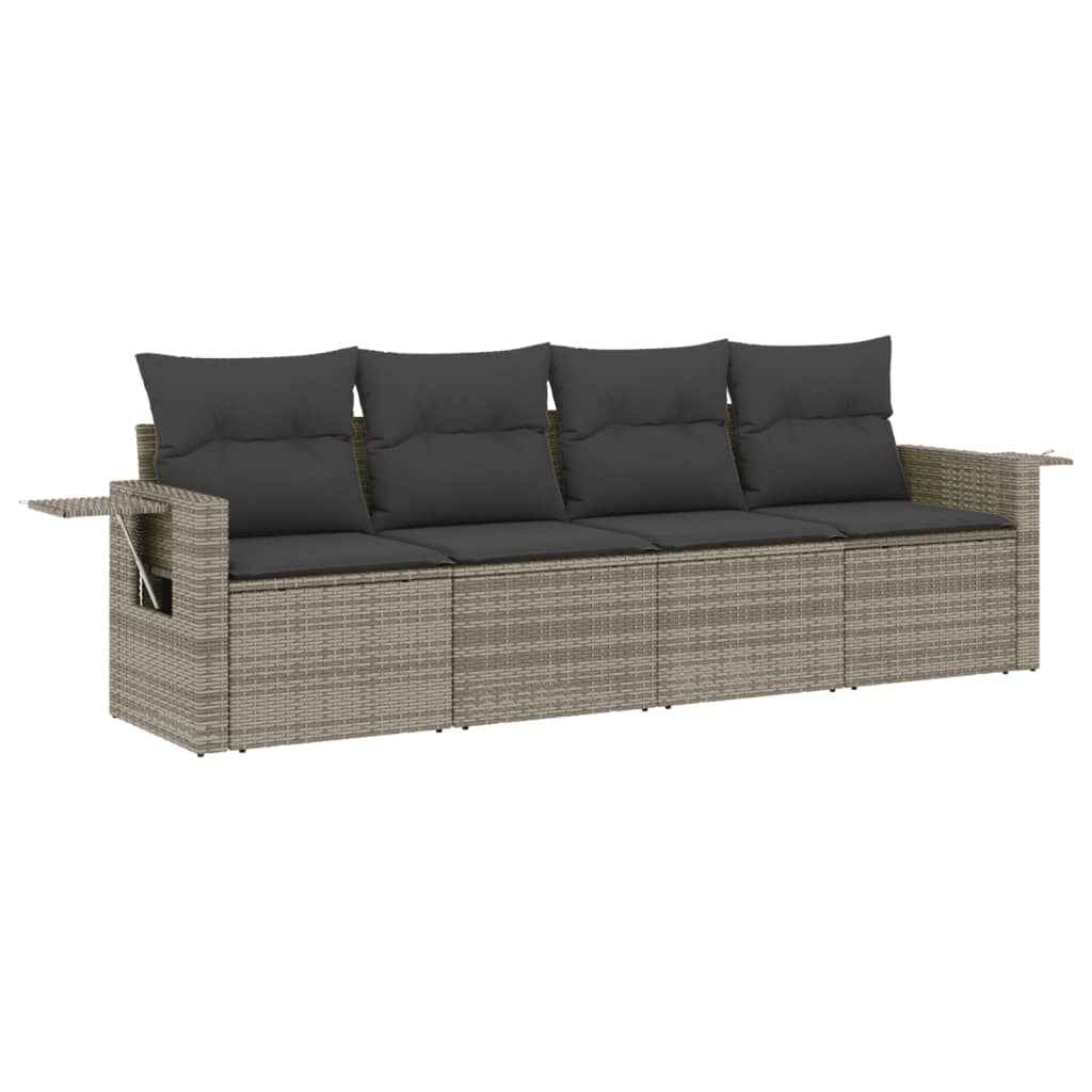 4-delige Loungeset met kussens poly rattan grijs is nu te koop bij PeponiXL, paradijselijk wonen!