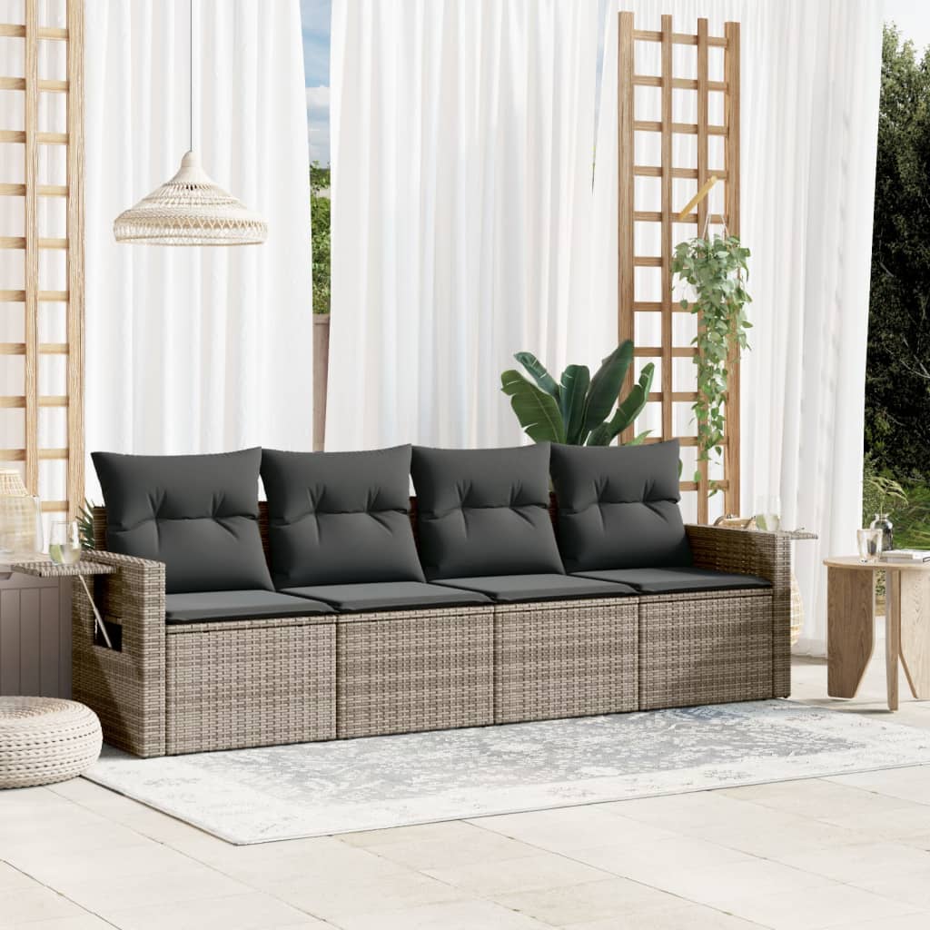 4-delige Loungeset met kussens poly rattan grijs is nu te koop bij PeponiXL, paradijselijk wonen!
