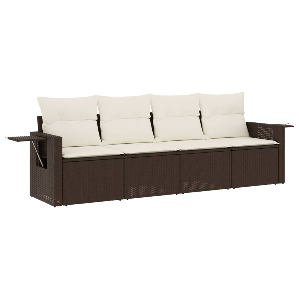 4-delige Loungeset met kussens poly rattan bruin is nu te koop bij PeponiXL, paradijselijk wonen!