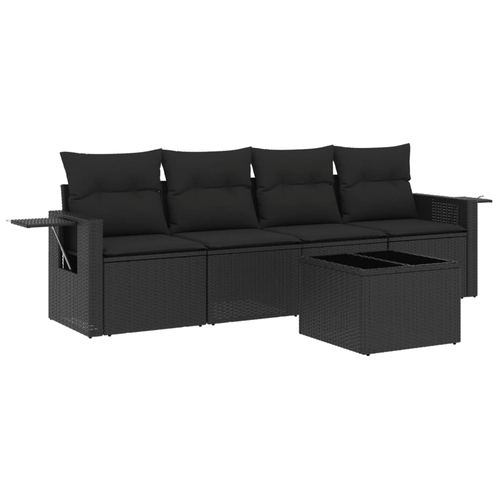 5-delige Loungeset met kussens poly rattan zwart is nu te koop bij PeponiXL, paradijselijk wonen!