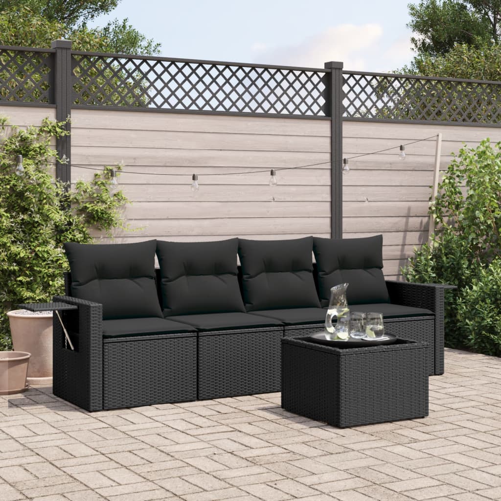 5-delige Loungeset met kussens poly rattan zwart is nu te koop bij PeponiXL, paradijselijk wonen!