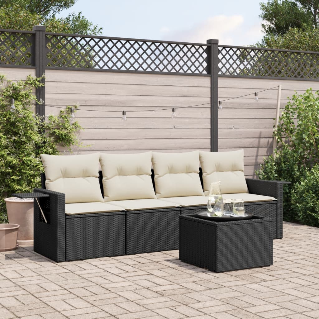 5-delige Loungeset met kussens poly rattan zwart is nu te koop bij PeponiXL, paradijselijk wonen!