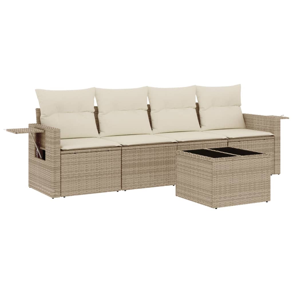 5-delige Loungeset met kussens poly rattan beige is nu te koop bij PeponiXL, paradijselijk wonen!