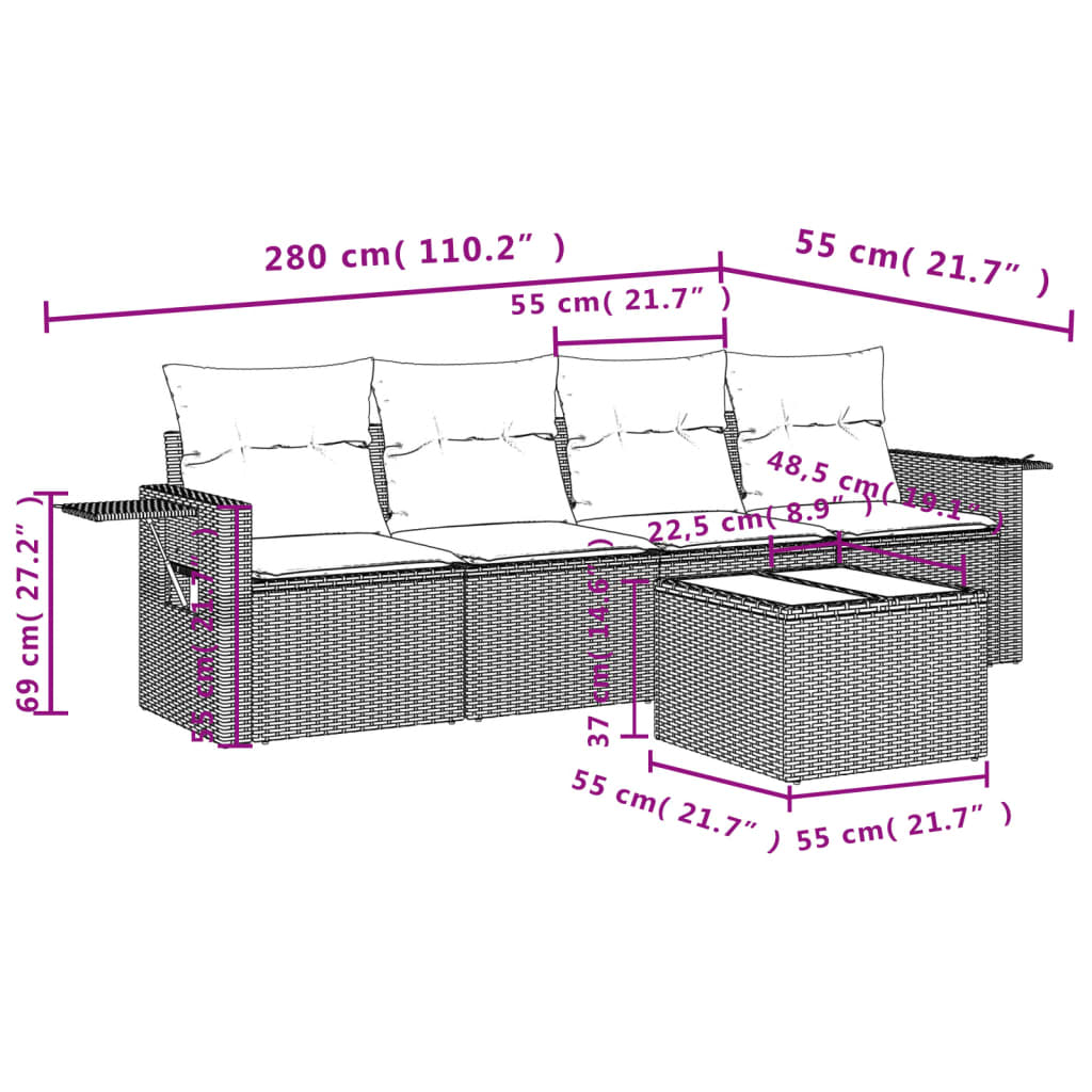 5-delige Loungeset met kussens poly rattan beige is nu te koop bij PeponiXL, paradijselijk wonen!