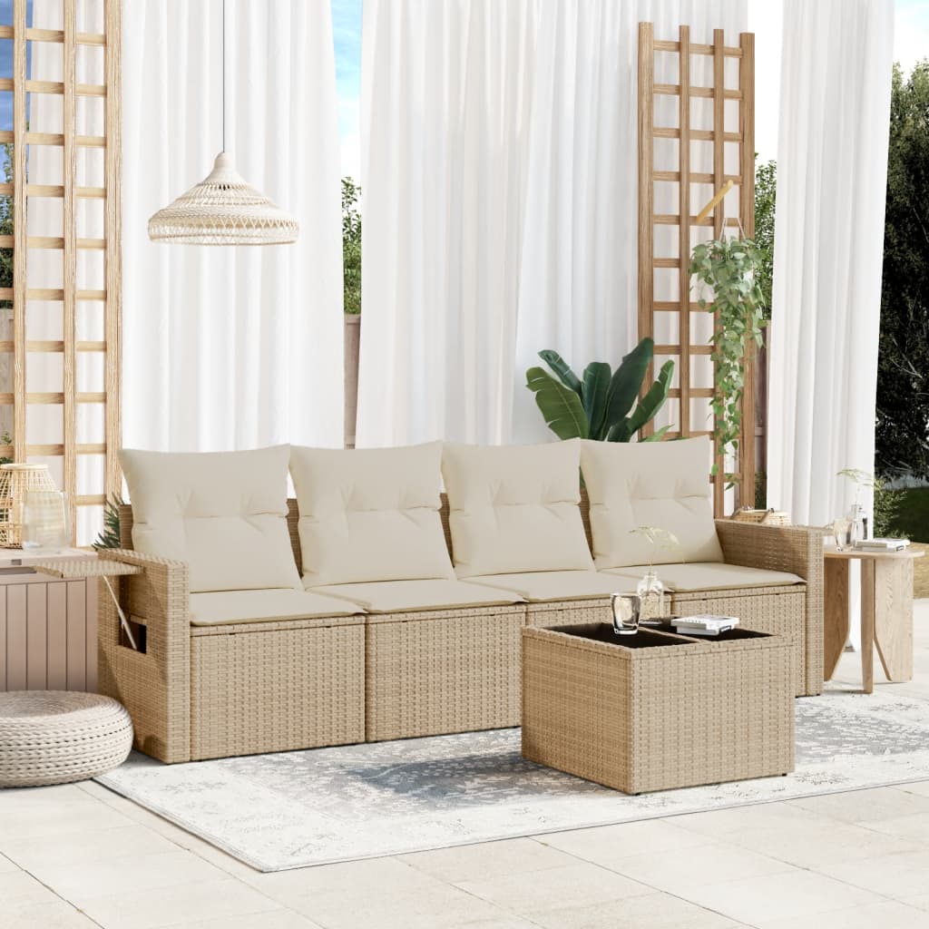 5-delige Loungeset met kussens poly rattan beige is nu te koop bij PeponiXL, paradijselijk wonen!