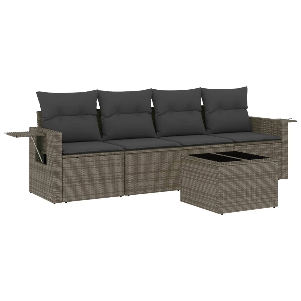 5-delige Loungeset met kussens poly rattan grijs is nu te koop bij PeponiXL, paradijselijk wonen!