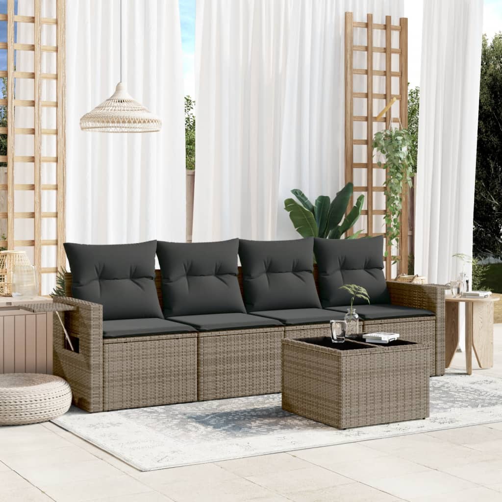 5-delige Loungeset met kussens poly rattan grijs is nu te koop bij PeponiXL, paradijselijk wonen!