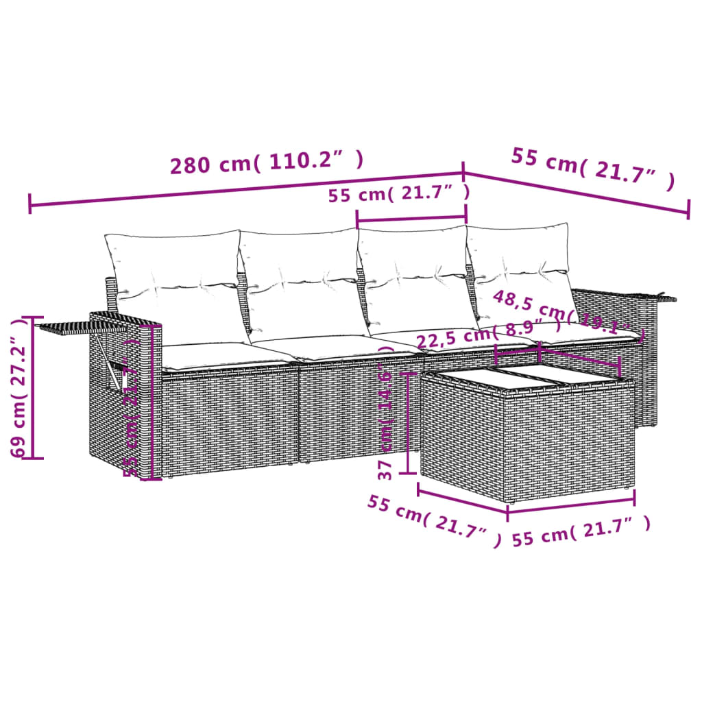5-delige Loungeset met kussens poly rattan bruin is nu te koop bij PeponiXL, paradijselijk wonen!