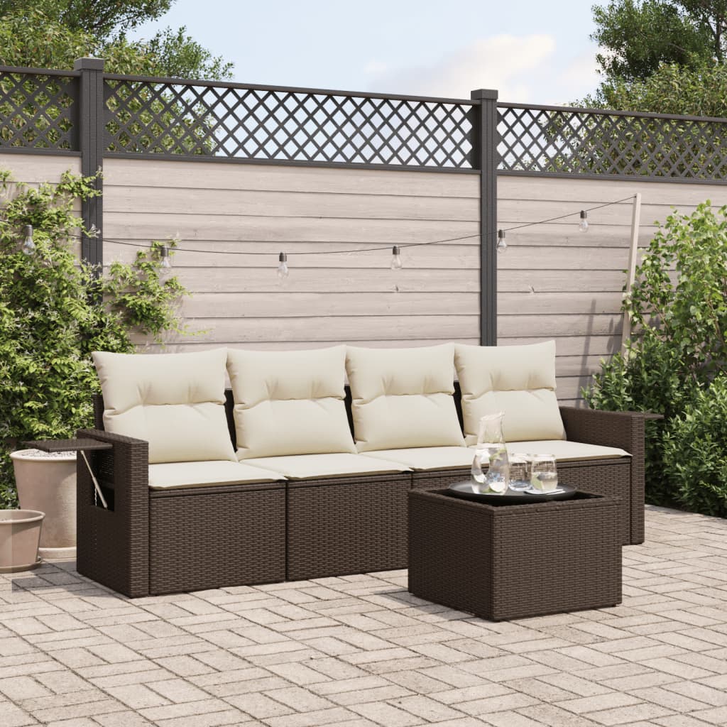 5-delige Loungeset met kussens poly rattan bruin is nu te koop bij PeponiXL, paradijselijk wonen!