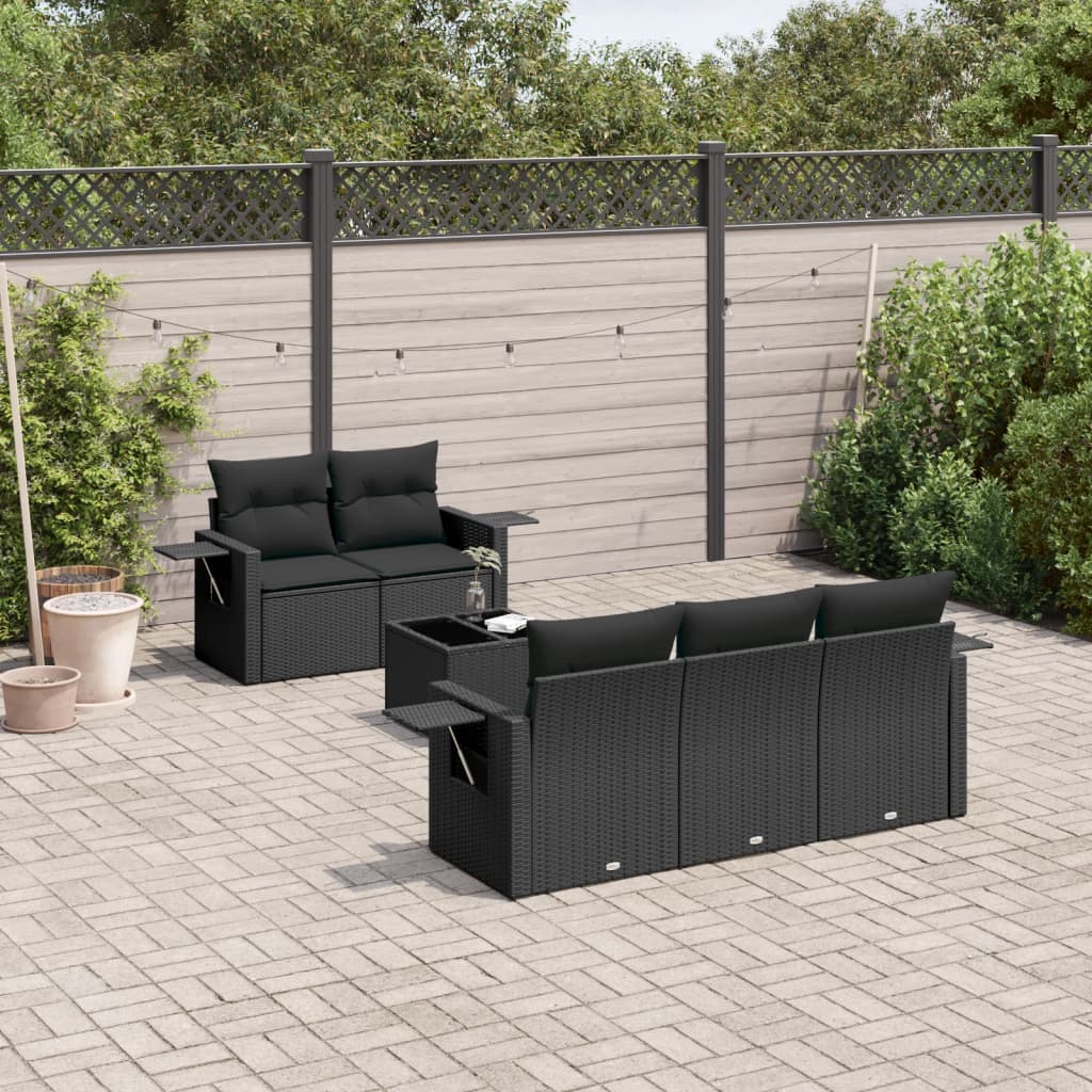 6-delige Loungeset met kussens poly rattan zwart is nu te koop bij PeponiXL, paradijselijk wonen!