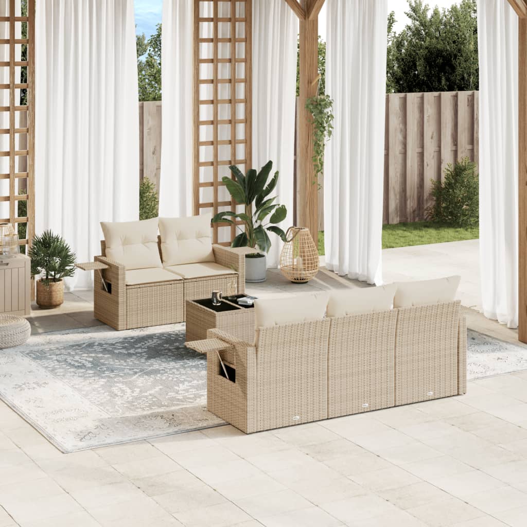 6-delige Loungeset met kussens poly rattan beige is nu te koop bij PeponiXL, paradijselijk wonen!