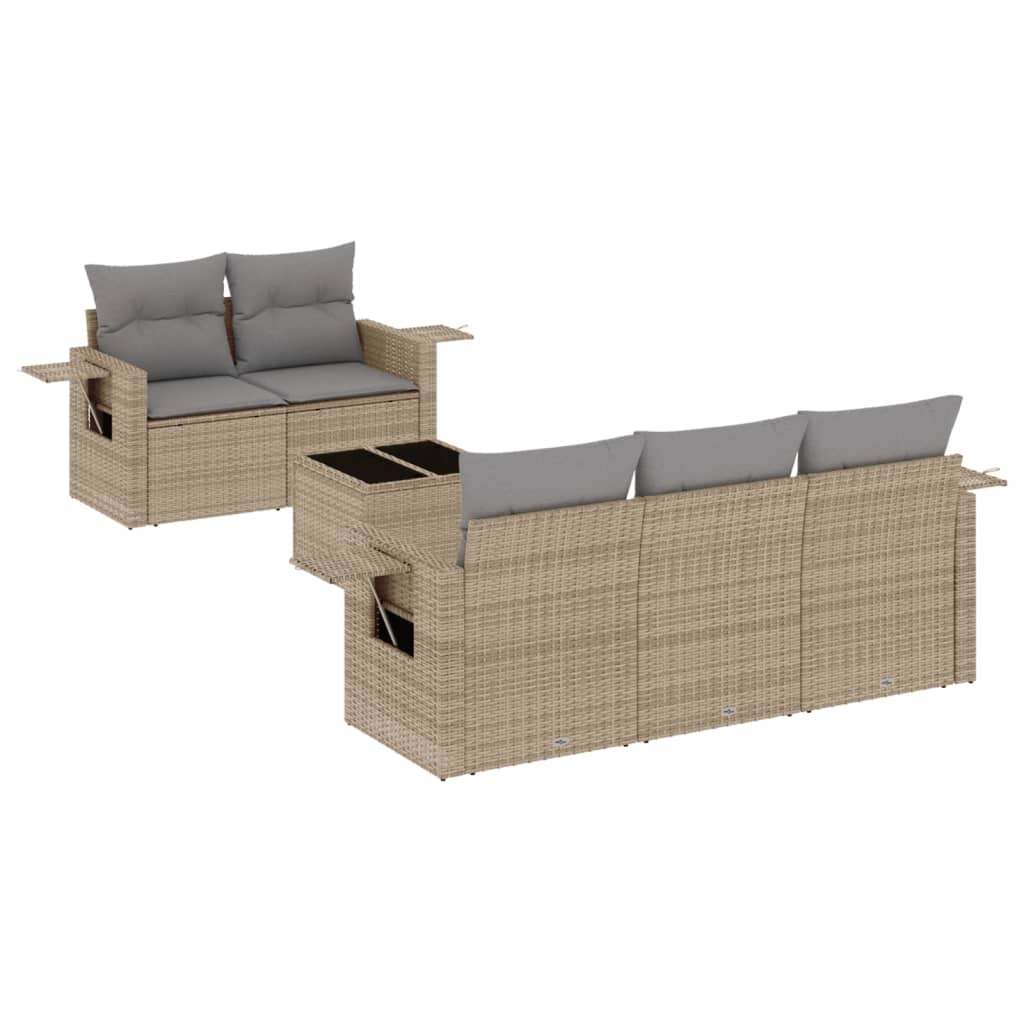 6-delige Loungeset met kussens poly rattan beige is nu te koop bij PeponiXL, paradijselijk wonen!