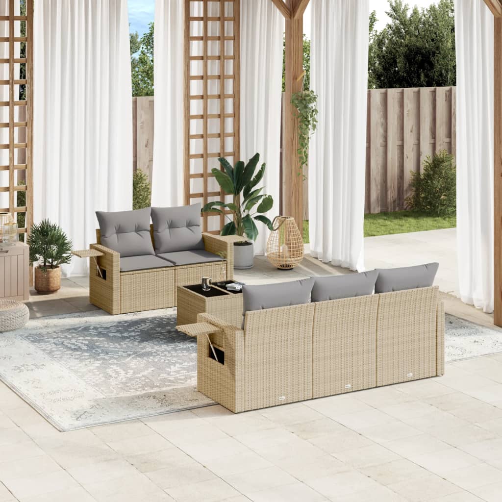6-delige Loungeset met kussens poly rattan beige is nu te koop bij PeponiXL, paradijselijk wonen!