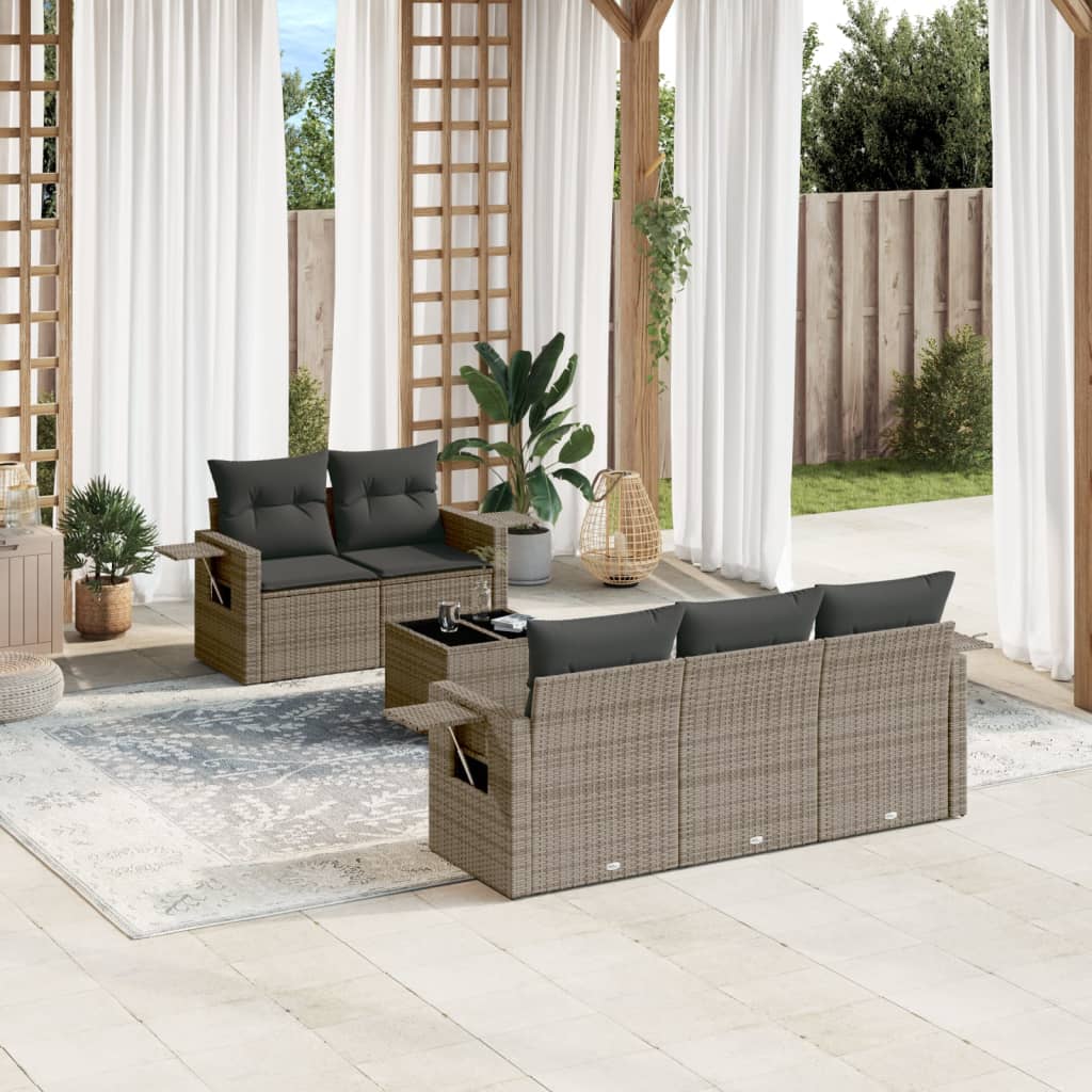 6-delige Loungeset met kussens poly rattan grijs is nu te koop bij PeponiXL, paradijselijk wonen!