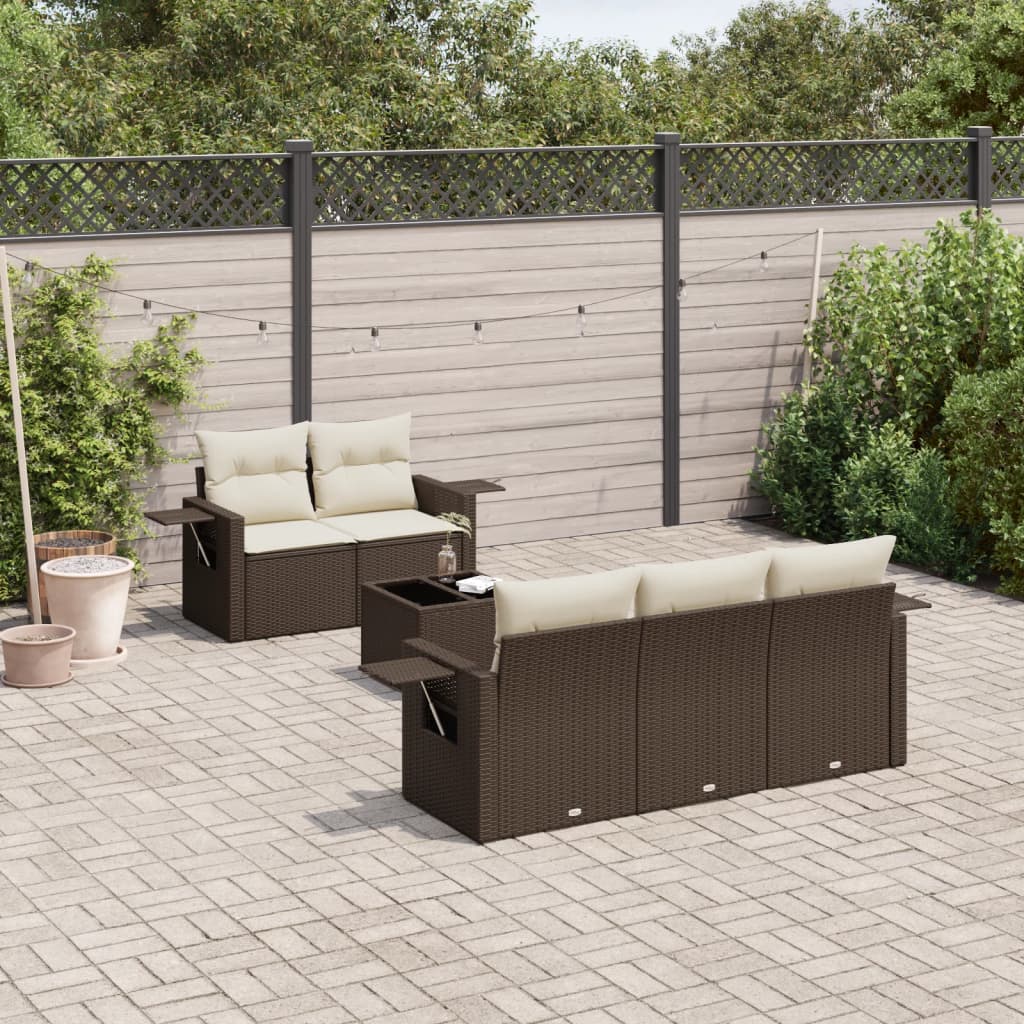 6-delige Loungeset met kussens poly rattan bruin is nu te koop bij PeponiXL, paradijselijk wonen!