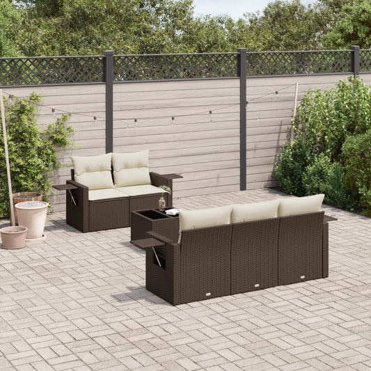 6-delige Loungeset met kussens poly rattan bruin is nu te koop bij PeponiXL, paradijselijk wonen!