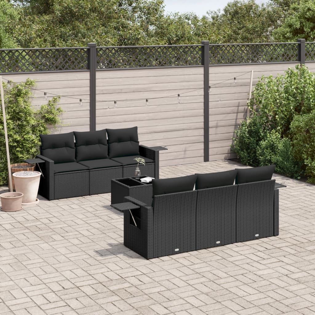 7-delige Loungeset met kussens poly rattan zwart is nu te koop bij PeponiXL, paradijselijk wonen!
