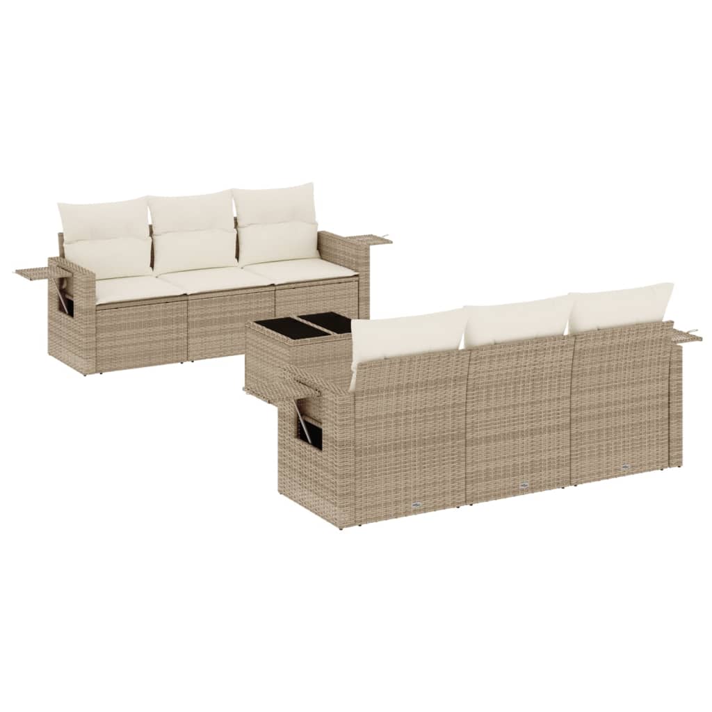 7-delige Loungeset met kussens poly rattan beige is nu te koop bij PeponiXL, paradijselijk wonen!