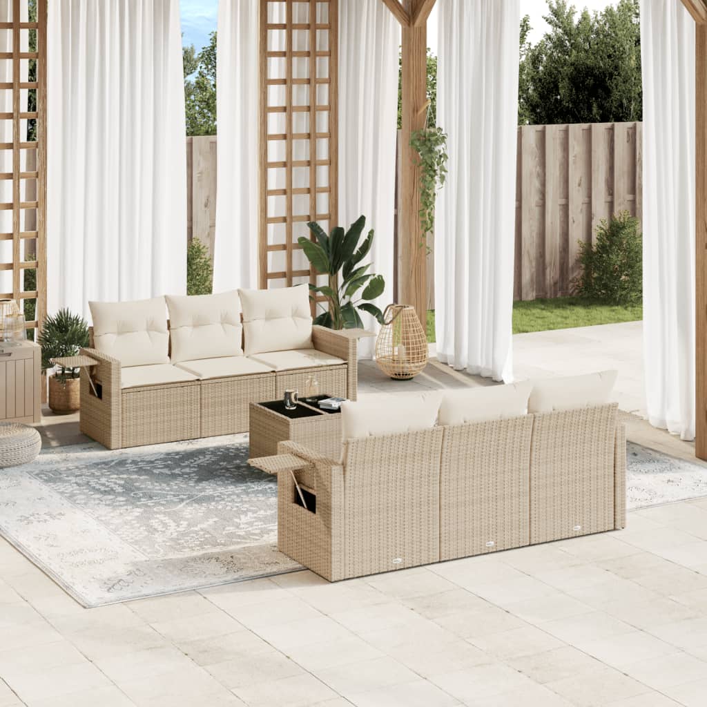 7-delige Loungeset met kussens poly rattan beige is nu te koop bij PeponiXL, paradijselijk wonen!