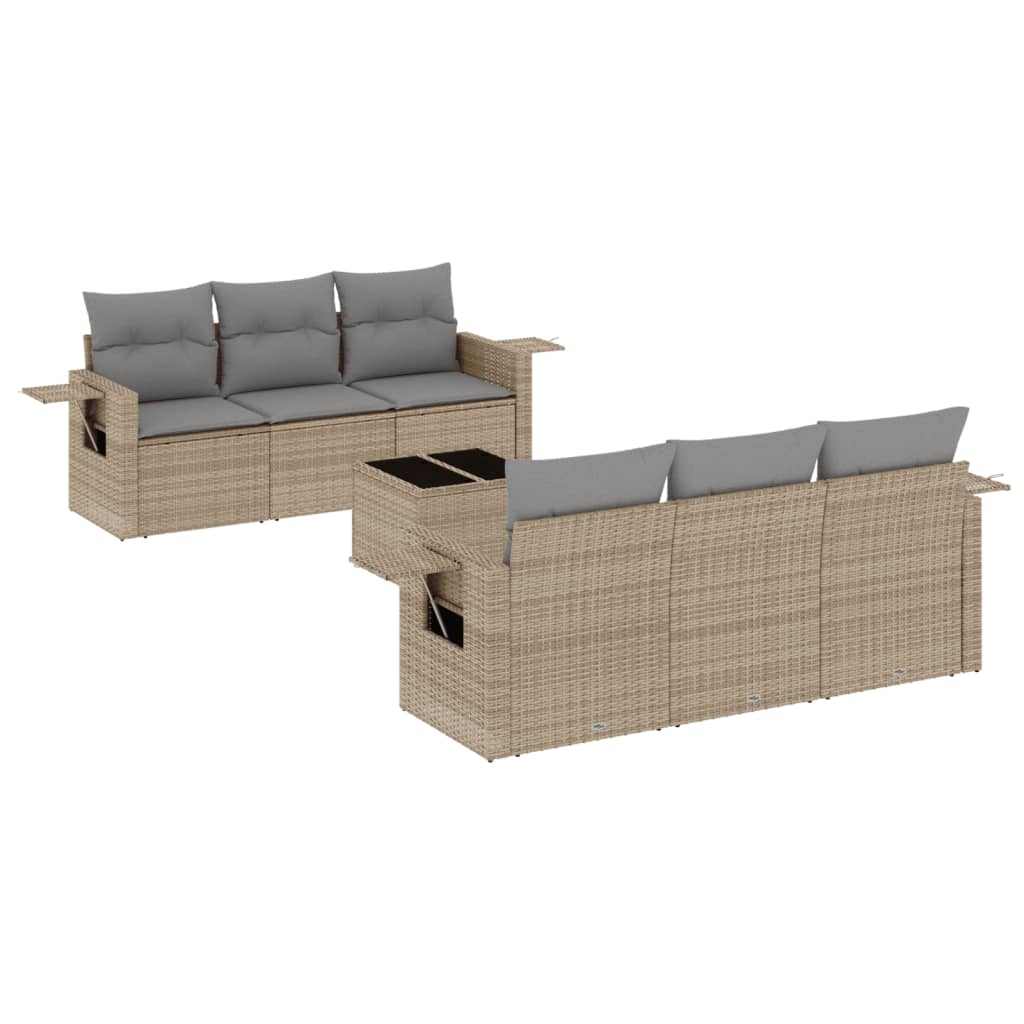 7-delige Loungeset met kussens poly rattan beige is nu te koop bij PeponiXL, paradijselijk wonen!