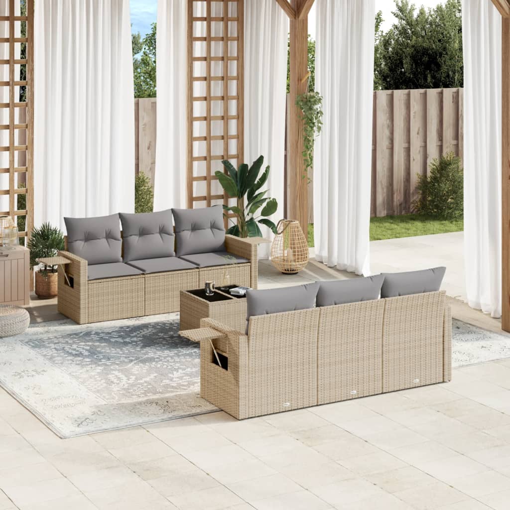 7-delige Loungeset met kussens poly rattan beige is nu te koop bij PeponiXL, paradijselijk wonen!