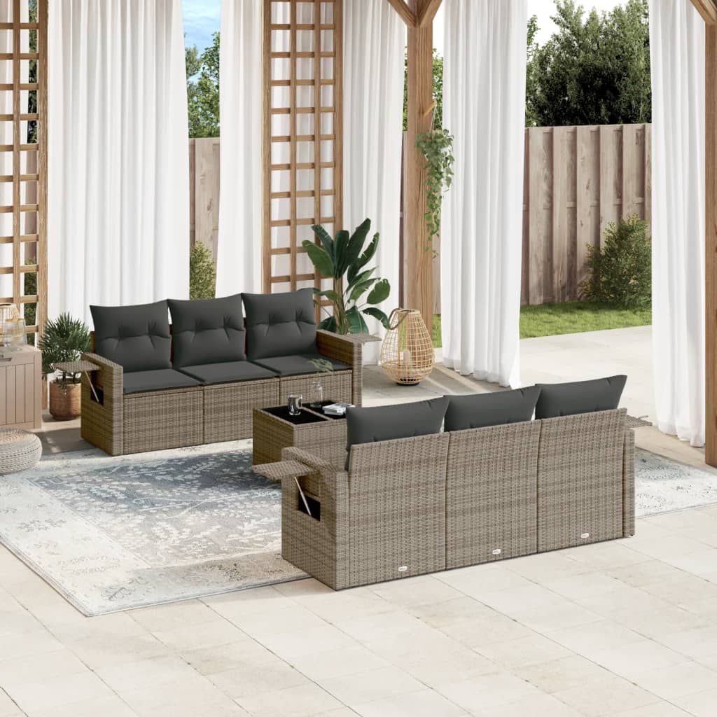 7-delige Loungeset met kussens poly rattan grijs is nu te koop bij PeponiXL, paradijselijk wonen!