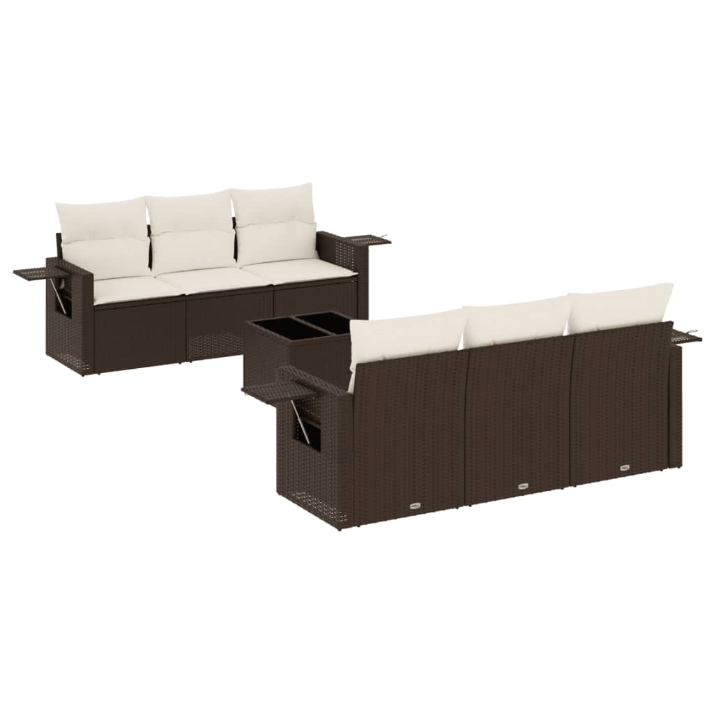 7-delige Loungeset met kussens poly rattan bruin is nu te koop bij PeponiXL, paradijselijk wonen!