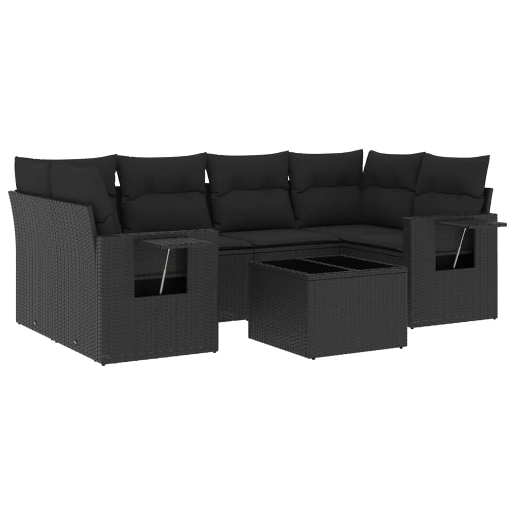 7-delige Loungeset met kussens poly rattan zwart is nu te koop bij PeponiXL, paradijselijk wonen!