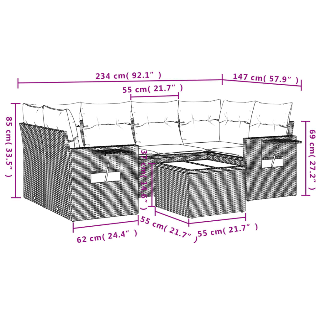7-delige Loungeset met kussens poly rattan zwart is nu te koop bij PeponiXL, paradijselijk wonen!
