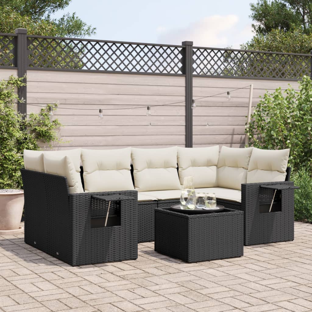 7-delige Loungeset met kussens poly rattan zwart is nu te koop bij PeponiXL, paradijselijk wonen!